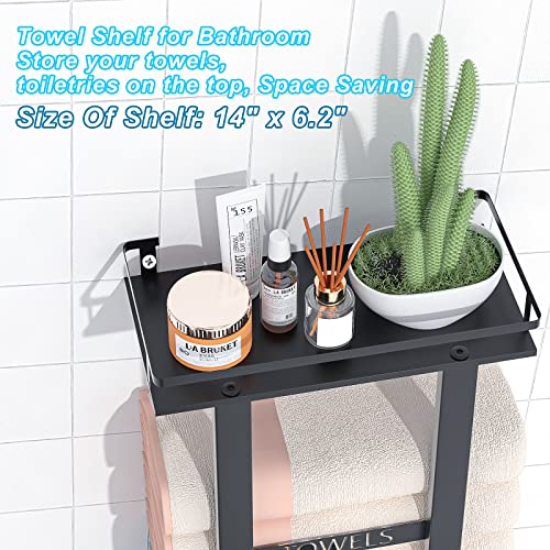 Kecio Towel Rack For Bathroom Wall Mounted, Towel Rack With Metal Shelf And 3 Hooks, Metal Towel Holders, Rolled Bath Towel And Hand Towels Holder Storage And Organization For Rv, Camper, Black #TOP2