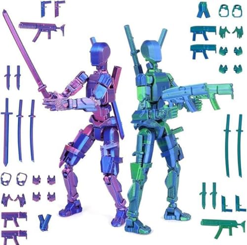 Image of ONNGEO 2 PC Titan Dummy 13 Action Figure Robot Fully Articulated Movable Titan 13 Action, 3D Printed Action Figure Toys for Desktop Decor&Game Lovers (Blue-Purple and Green-Blue Metalic Finish)