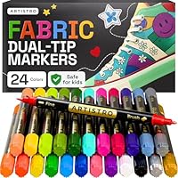 ARTISTRO 24 Fabric Markers - Dual-Tip Fabric Markers Permanent for Clothes - No Bleed Fabric Pens for T-Shirts, Bags, Textile, Canvas, and more (Brush Tip and Fine Tip)
