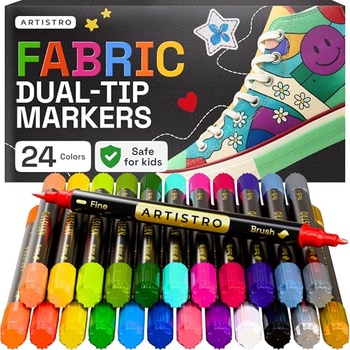 ARTISTRO 24 Dual-Tip Fabric Markers - Fabric Decorating Kit -