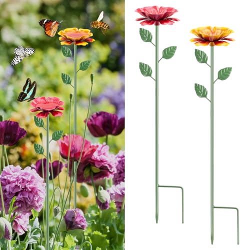 2 Pack Bee Watering Station Metal Bee Bath Butterfly Feeder with Flower Design Colorful Butterfly Bath for Outdoor Garden Yard Patio Decor