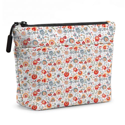 Vintage Floral Makeup Bag Cosmetic Bag with External Pockets, Soft Portable Travel Toiletry Makeup Pouch, Cute Gifts for Women Girls Mama Bride Bachelorette Party Valentine's Day Birthday Christmas