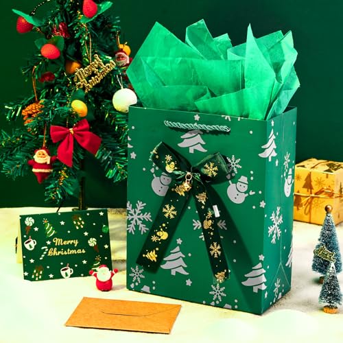 Image of JMANNI Christmas Gift Bags, Christmas Bags with Tissue Paper, 2 Styles christmas bags for gifts, Small Gift Bags With Christmas bells, Xmas Paper Bags, Gifts Wrapping, Party Favors Holiday Gift Bags