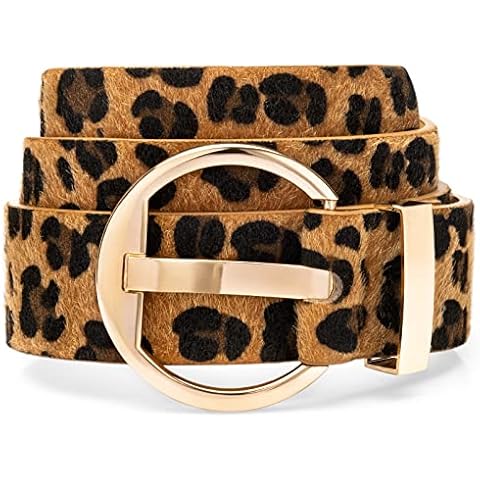 taffeta alley Leopard Belts for Women,Leopard Print Belts for Women Dresses,Leather Dress Belts Gold Buckle Belt Women 120cm Cover