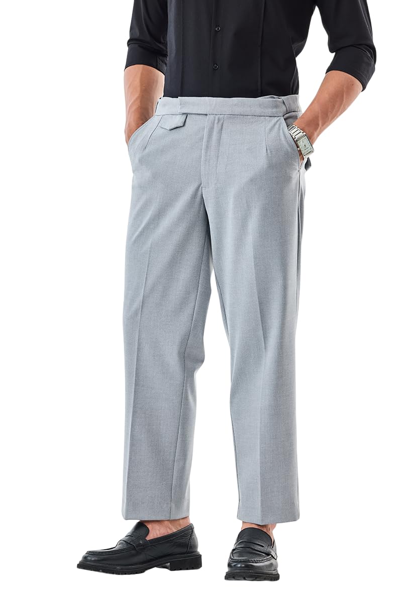 Men Formal Trousers | Relaxed Fit Pleated Front Self-Design | Premium Polyester Blend & Medium-Stretch Fabric for Office & Professional Wear-image-18