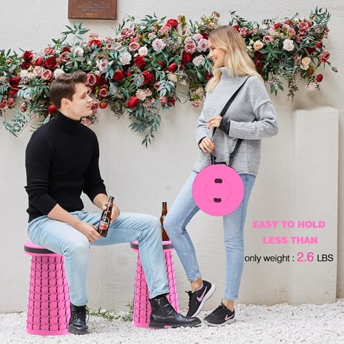 Image of ALEVMOOM Upgraded Collapsible Stool with Thickened Cushion 18.1 inch,600Lbs Max Weight Wider & Taller Pop Up Stool, Heavy Duty Portable Retractable Folding Chair or Travel Foot Rest for Camping, Outdoors