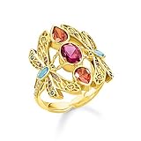 Inklusive Schmuckverpackung THOMAS SABO Damen Ring Libelle 925Er Sterlingsilber; 750Er Gelbgold Vergoldung, Schwarz Emailliert TR2228-471-7