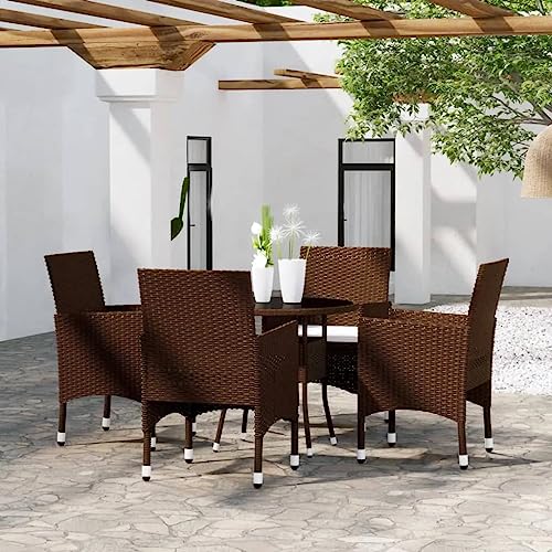 EMYRLXQW Muebles de exterior - Juego de muebles de exterior - Juego de 5 piezas de jardín de ratán de poliéster y vidrio templado, color marrón