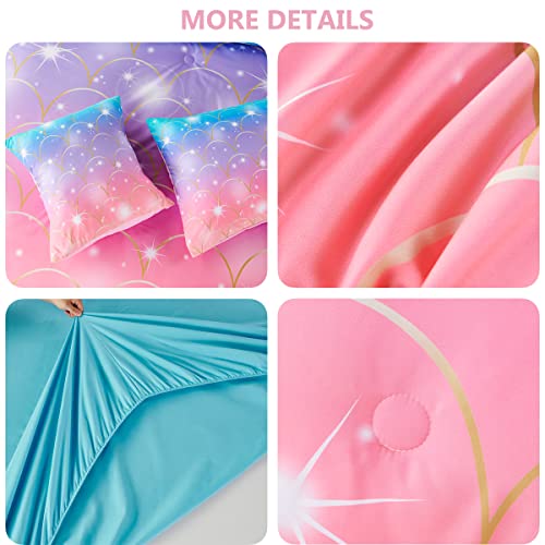 Perfemet Purple Mermaid Comforter Set Twin 6 Pieces Rainbow Glitter Girls Bedding Set Colorful Ombre Bed In A Bag For Kids Teens Adults (Purple Pink, Twin Size) #TOP6