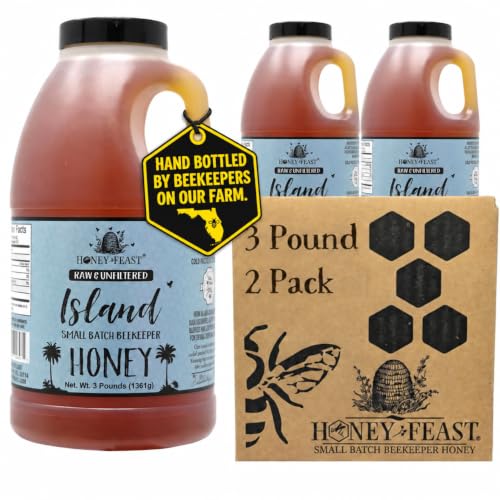 HONEY FEAST Island Honey 3 Pounds (Pack of 2), Raw &amp; Unfiltered – Small-Batch Beekeeper’s Delight