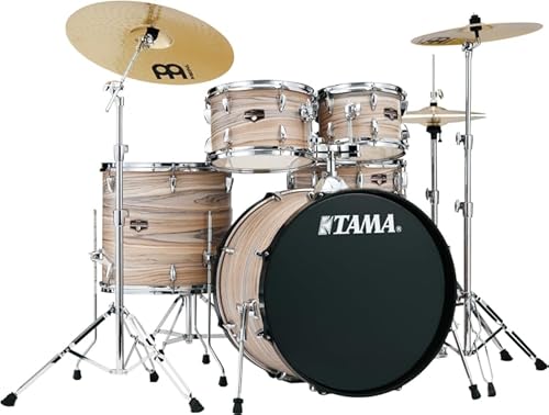 Tama Imperialstar IE52C 5-piece Complete Drum Set with Snare Drum and Meinl Cymbals - Natural Zebrawood Wrap
