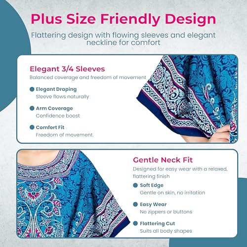Image of Goood Times Plus Size Kaftan Long Maxi Kimono for Women, 52 inch Length, 3 /4 Sleeves, Caftan Nightgown for Women