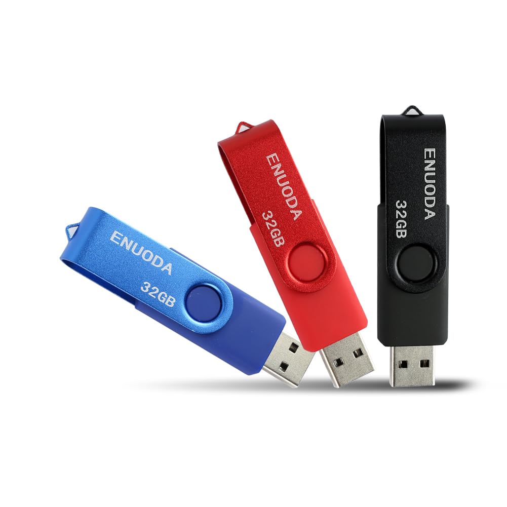 ENUODA Chiavetta USB 32GB 3 Pezzi Pen Drive USB 2.0 Unità Pennetta Memoria Stick per Archiviazione Dati con Luce LED (Nero Blu Rosso)