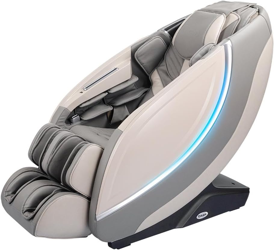 Titan Osaki Pro 3D Cascade Massage Intelligent Voice Control Full Body Reclining Zero Gravity Heated Massage Chair with Specialized Foot Roller and 3D Massage Chair (Taupe)