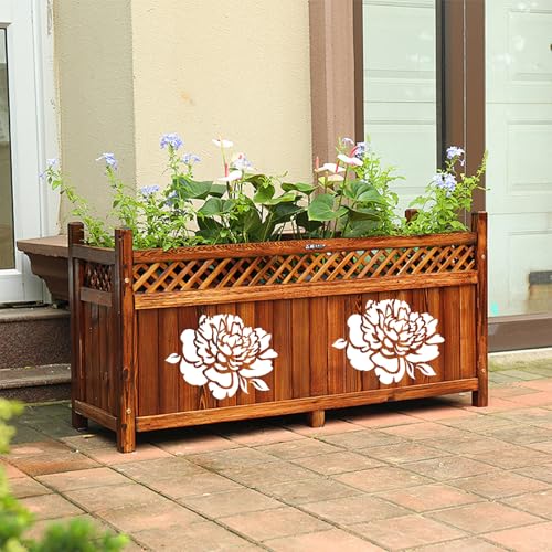6 Pcs Large Flower Stencils for Painting Walls, Peony Pattern Reusable Floral Stencil Templates for Garden Fence, Wood Furniture Fabrics