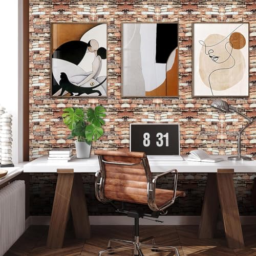 Ray-Velocity Samoprzylepne panele ścienne 3D o wyglądzie kamienia 35x39cm, 3D tapeta z wzorem cegieł, płytki ścienne z pianki, wodoodporne naklejki ścienne do salonu, kuchni, łazienki (czerwony kamień