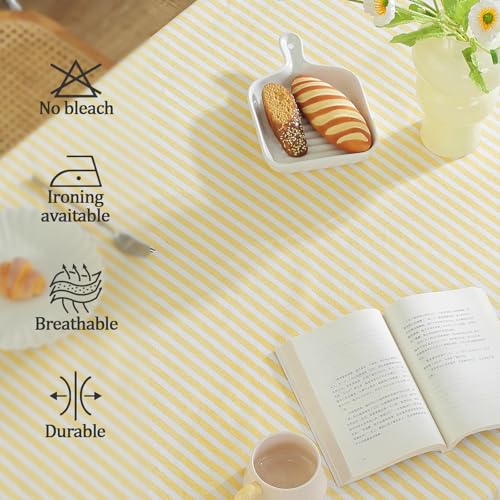 meioro Striped Tablecloth Rectangle Tablecloths Cotton Blend Table Cloth Washable Tabletop Decorative Fabric Table Cover for Kitchen Dinning (Yellow, 52 x 70 Inch) by meioro - Image 6