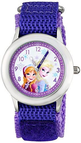 Disney Kids' W001228 Frozen Elsa & Anna Analog Watch With Nylon Strap, Light Purple
