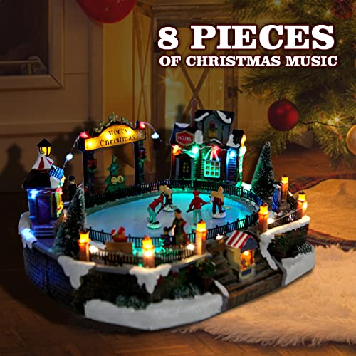 Toyesuna Christmas Decor Christmas Village House Figurines Christmas Home Decoration Indoor Snow Globe Display Skating Pond Animated Multicolor Lighted Snow Village Building With 8 Music (X-Large) #TOP3