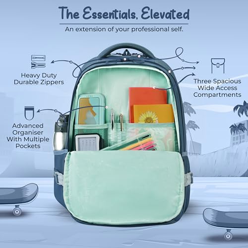 Image of Gear Street Style 19 inch /38L Large Water Resistant School Bag | Casual Backpack | Daypack | Travel Backpack | Kids Bag for Boys /Girls (Blue - Blue)