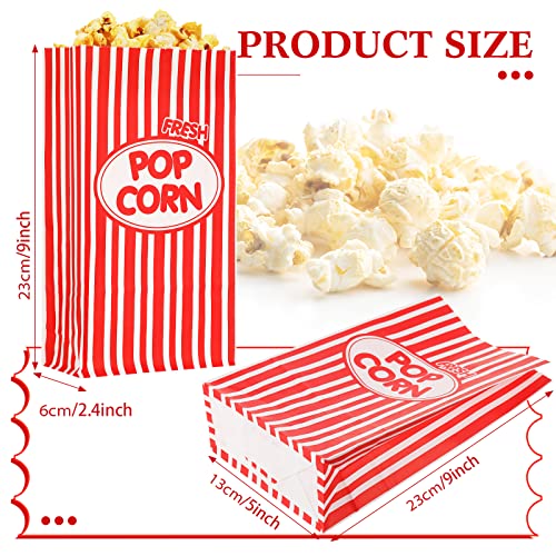 Image of Potchen 200 Pcs Paper Popcorn Bags Bulk 2 oz Large Individual Serving Popcorn Bag Flat Bottom Disposable Container Vintage for Movie Night Themed Summer Back to School Party Carnival (Red)