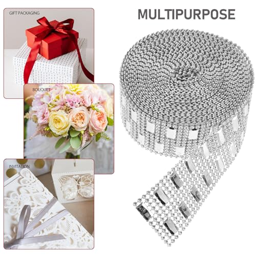 Cinta de pedrería plateada resistente de imitación en rollo para bodas y manualidades 6