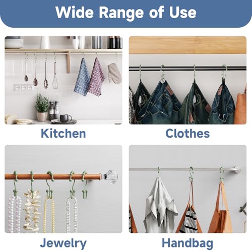 Image of Titanker Shower Curtain Hooks Rings, Rust-Resistant Metal Double Glide Shower Hooks for Bathroom Shower Rods Curtains, Set of 12 Hooks - Sage Green
