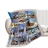 Deer Blanket Super Soft Cozy Forest Snow Elk Fleece Throw Blanket Warm Fuzzy Plush Deer Wildlife Bla