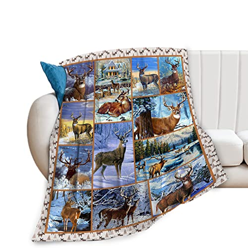 Deer Blanket Super Soft Cozy Forest Snow Elk Fleece Throw Blanket Warm Fuzzy Plush Deer Wildlife Blanket Gifts For Women Kids 40"X50" #TOP14