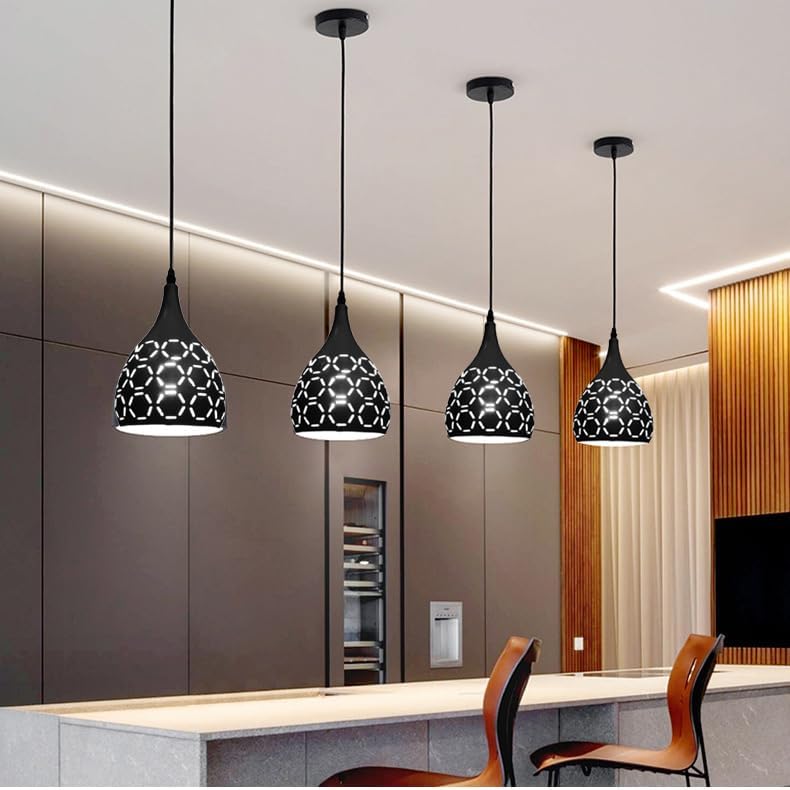 Image of GreyWings Single Dome Black Aluminium Hanging Pendant Light for Ceiling, Modern Antique Decor, (Bulb not Included) Pack of 4