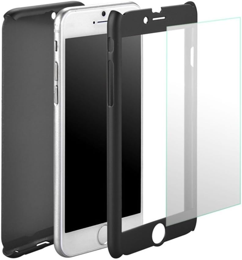 Aulzaju iPhone 6/6s Full Body Case,iPhone 6 Black Front Back Case with Tempered Screen Protector for iPhone 6s Sleek Shockproof Cover