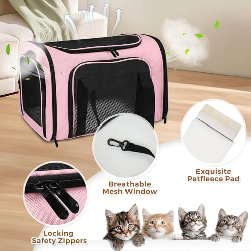 Cat Carrier Soft Up to 16 Lbs, Breathable Pet Travel Bag with Steel Frame | Lockable Zippers, Fits Small Dog, Kitten, Puppy,Rabbit,Medium Travel Carrying Case for Kennel Car Airline Transport,Pink - Image 4