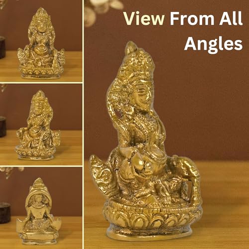 Image of CRAFTHUT Brass Lord Kubera Idol 3.1 Inch (200g) | Handcrafted Wealth God Statue for Vastu Pooja Room Temple Decor
