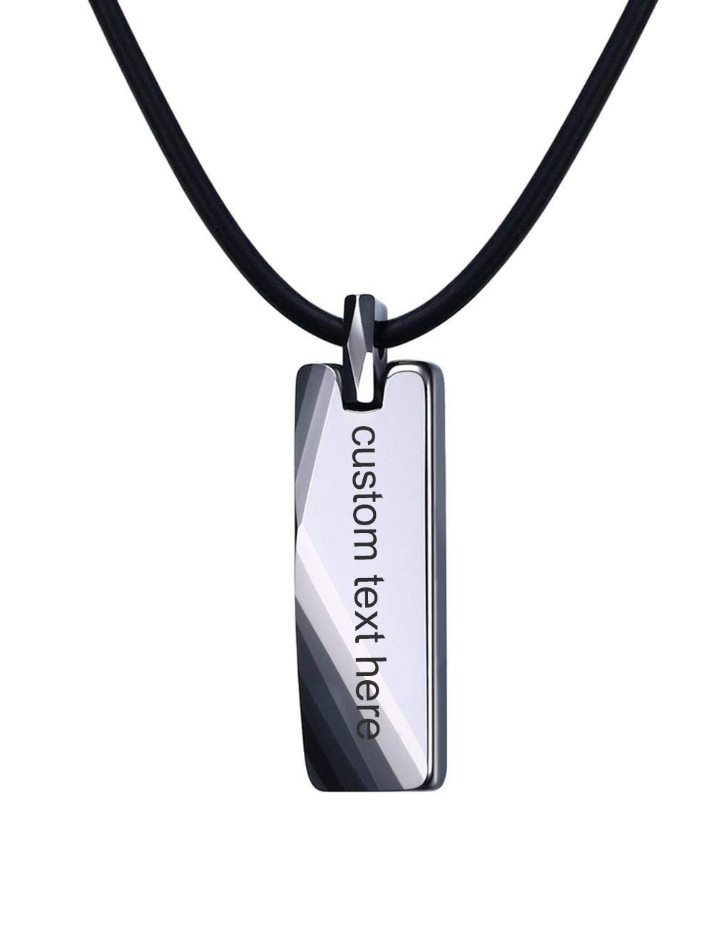 MEALGUETPersonalized Tungsten Bar Pendant,Men's Polished Engravable Name Initial Bar Pendant Necklace