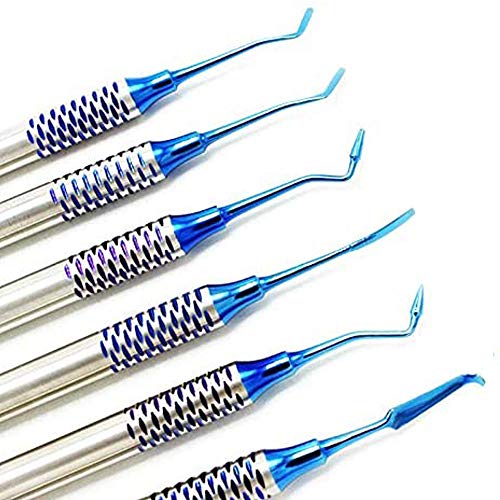 6Pcs Dental Instrument Composite Resin Filling Spatula Titanium Plated Head Filler Thick Handle Restoration Set Dental Tool Set (Blue) #TOP1