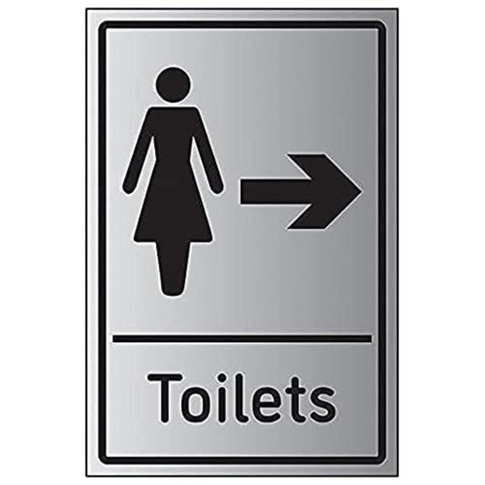 V Safety Womens Toilets Arrow Right - 200mm x 300mm - Self Adhesive Aluminium Effect