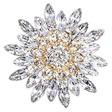 Rrdaily Premium Rhinestone Sunflower Brooch Pin for Women,Pink/White/Red/Black Flower Brooch Stylish Elegant Crystal Brooch Clothing Hat Bag Accessories Jewerly Gifts (White)