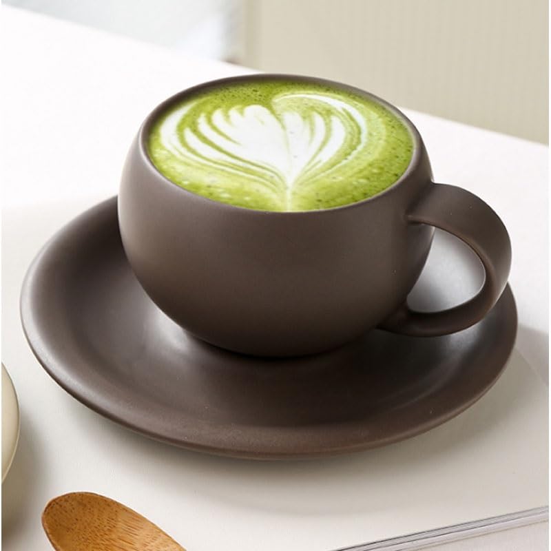Porcelanowy kubek do kawy ze spodkiem, Europejski ceramiczny zestaw spodków do filiżanek kawy w kształcie jajka restauracji Latte(Style4)