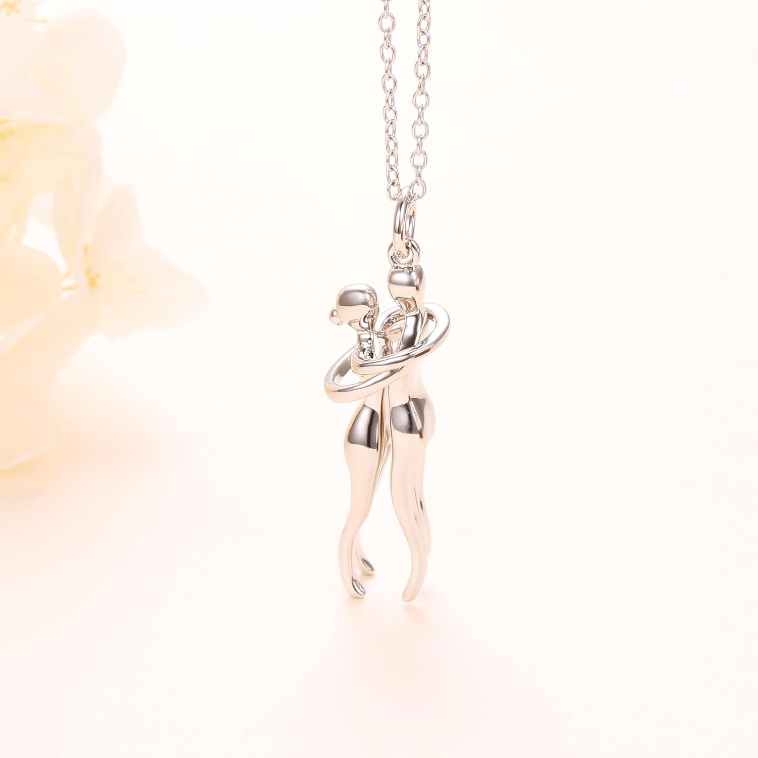 Miniatura 2 de FLYOW Hug Couple Necklace S925 Sterling Silver Hugging Necklace Anniversary Jewelry for Him and Her,Lover Valentines day gift