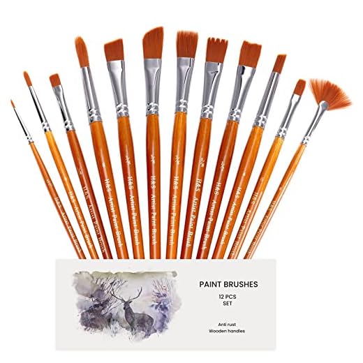 H&S Set Pinceles para Pintura Acrilica y Oleo - 12uds - Pincel Profesional para Acrilico de Punta Plana y Redonda - Con Pelo Sintético