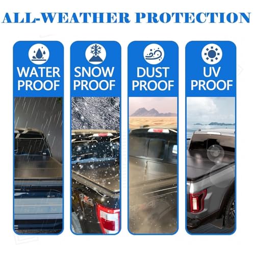 Image of TOMOKA 5FT Hard Folding Truck Bed Tonneau Cover Compatible with 2019-2026 Ford Ranger | 5' (61 inch) Bed | Tri-Fold Style | Theftproof | Solid Fiberglass | Waterproof | Not fit Cargo Management Rails