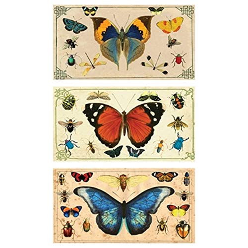 Set of 3 Decorative Themed Matches Candle and Fireplace Wood Matches Strike-On Side of Box 4.38 x 2.44 x .75”H (Butterfly & Insects)