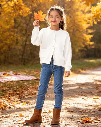 Image of Girls Cardigan Chunky Knit Uniform Sweater with Pockets 5-14Y