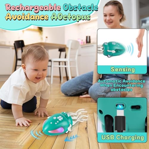 Image of WireScorts Electric Dancing Octopus Toy with Led Light and Music, Playful Automatic Evasion Crawling Dancing Octopus with Fishing Rod, Smart Tentacle Explorer Dancing Squid Toy Baby Toys - Multi Color