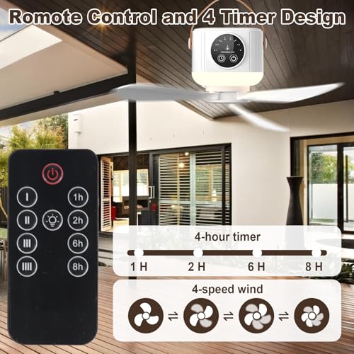 Portable Camping Fan, 7200 mAh Tent Fans with LED Light, Remote Control, Detachable Blades Timer, 4 Speeds 3 Brightness USB Rechargeable Camping Fan for Tent Car Picnics Travel - Image 5