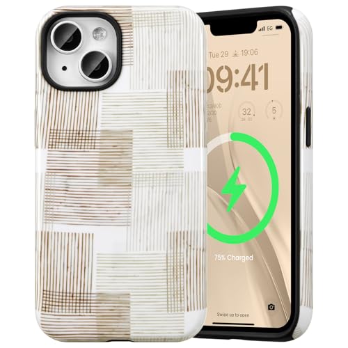 Coque iPhone 15 MagSafe chic ligne marron protection élégante