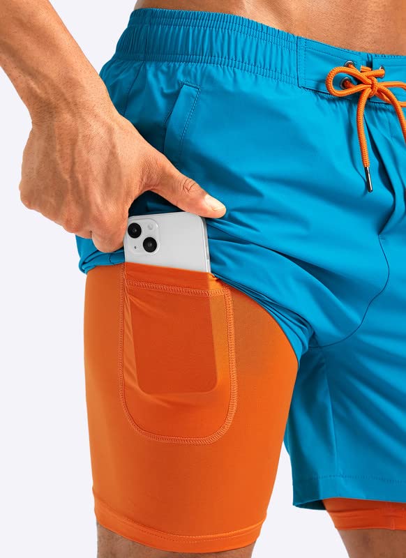 G Gradual Mens Swim Trunks with Compression Liner 5 inch Inseam Quick Dry Bathing Suits with Zipper Pocket-No Thigh Chafing(Blue,L)4