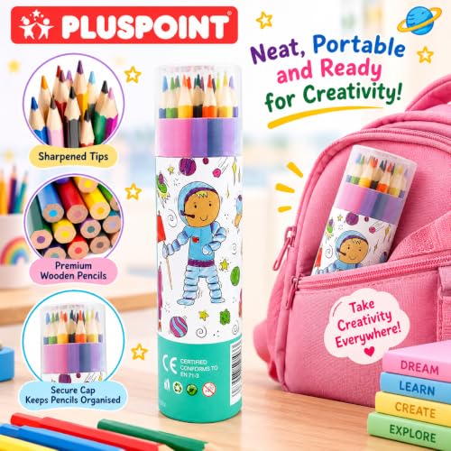 Image of PLUSPOINT Astronaut color pencil set for kids 24 colors Shades Soft Wax Pencils 3 MM Colouring Pencil, Artist Sketching Colour Pencils Drawing Color for Art & Craft Work