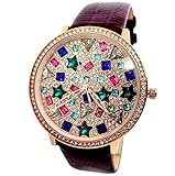 montre incabloc 17 rubis prix  Montre Femme Violet Pierre ÉMERAUDE Saphir Cuir Torsade Rubis Etoile Or Luxe Top