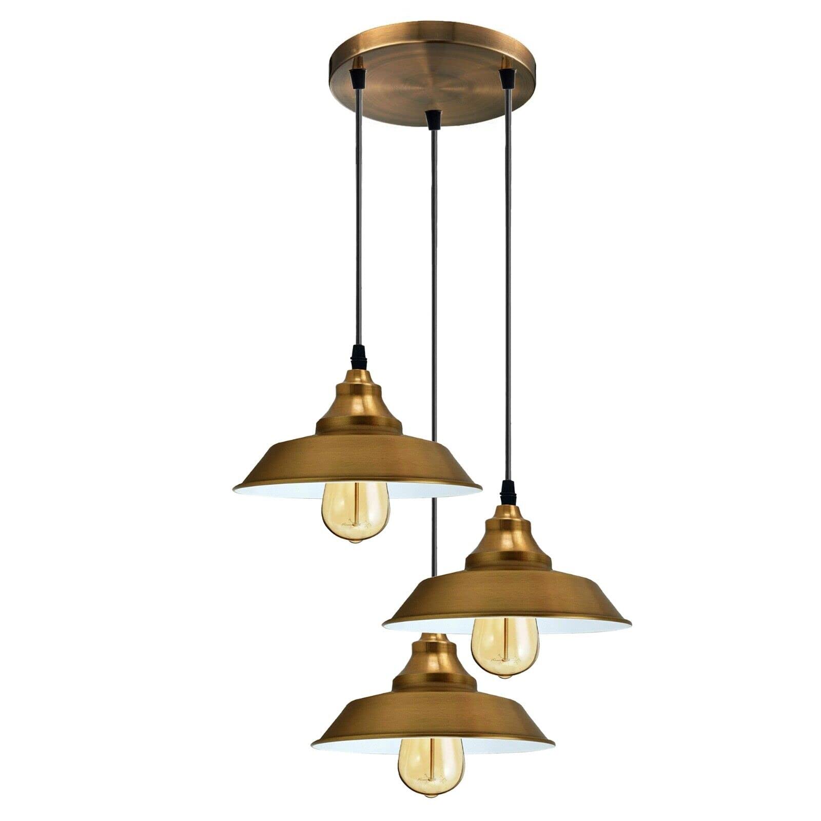 LEDSone 3-Light Yellow Brass Pendant Light with Adjustable Hanging Cables